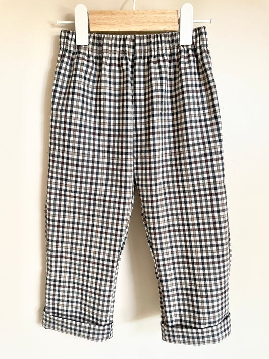Pantalon CALLA vichy écru beige et marron