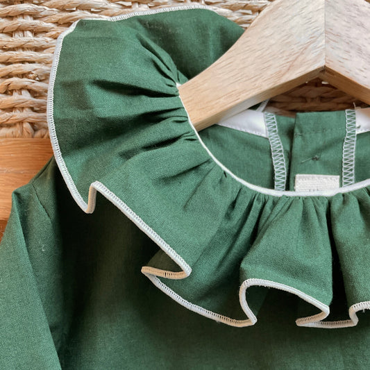Blouse ACHILLÉE vert sapin liseré écru