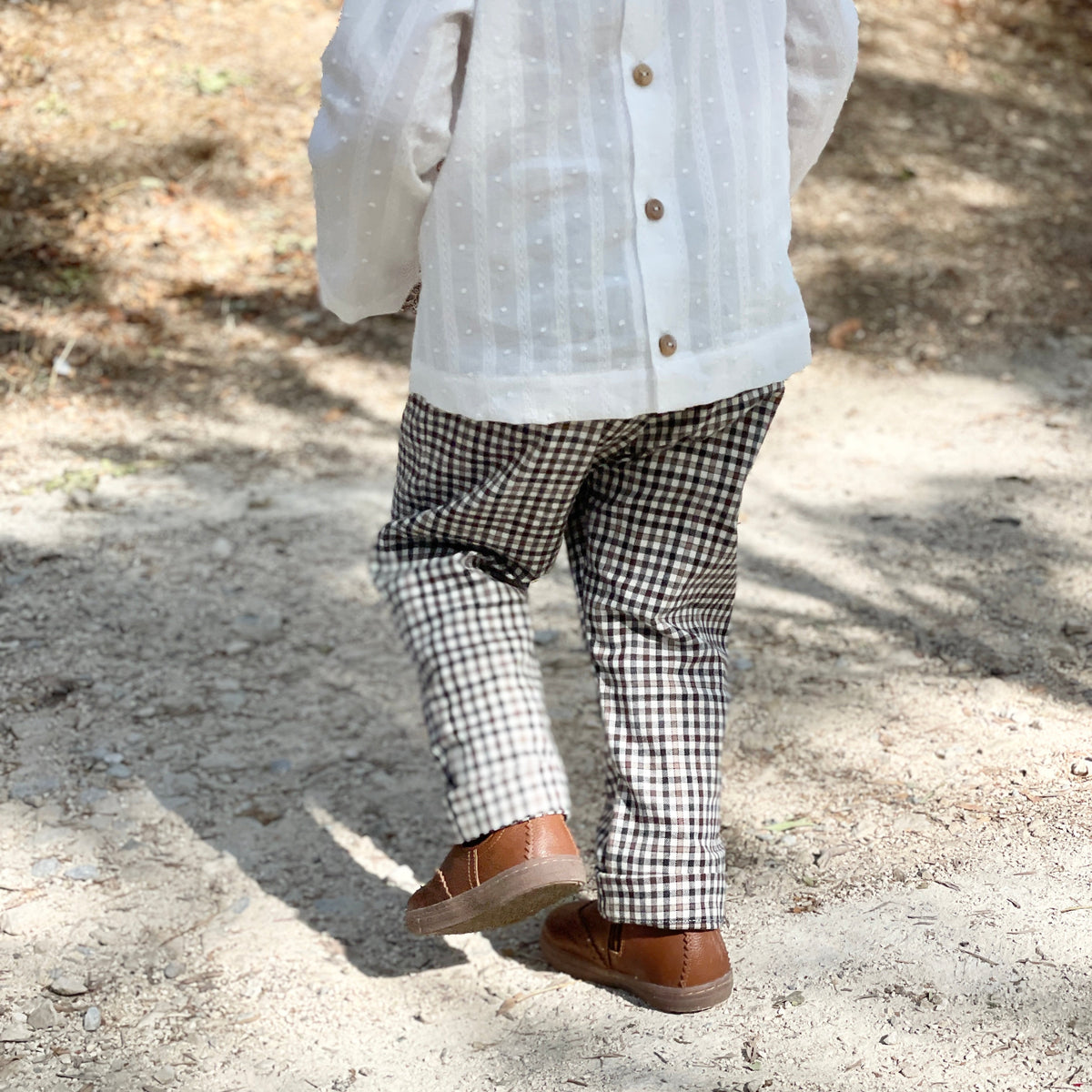 Pantalon CALLA vichy écru beige et marron