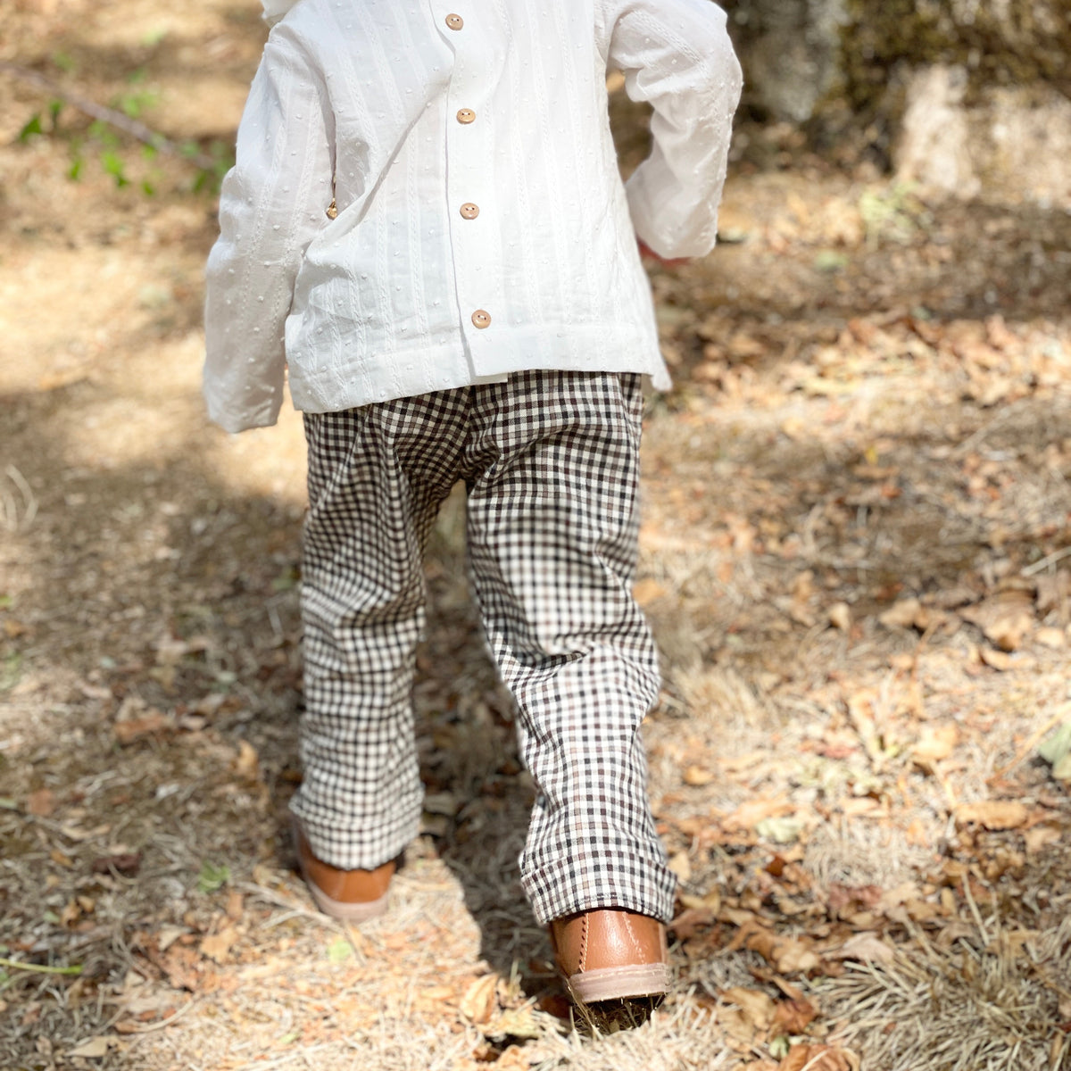 Pantalon CALLA vichy écru beige et marron