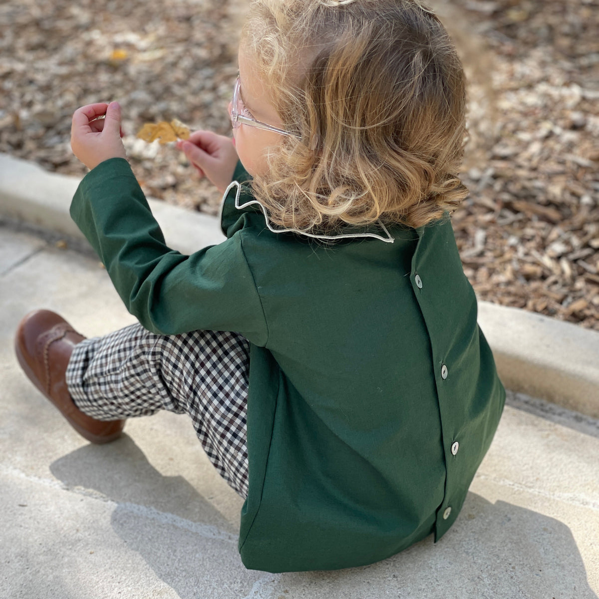 Blouse ACHILLÉE vert sapin liseré écru