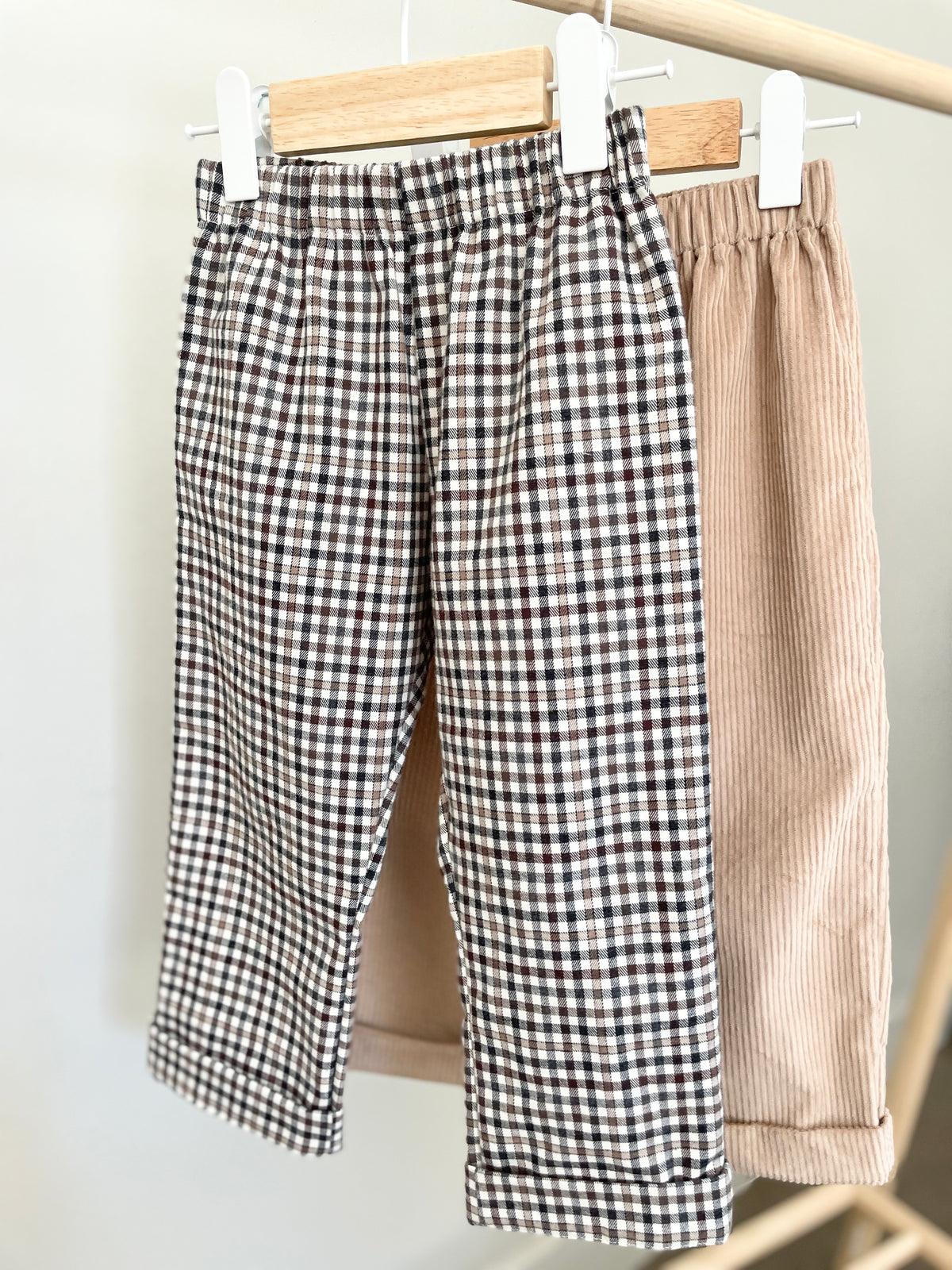 Pantalon CALLA vichy écru beige et marron